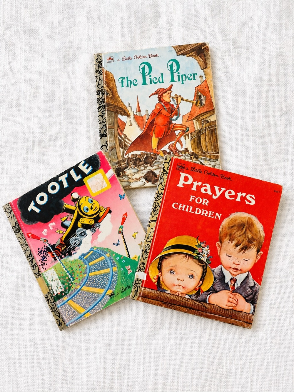 vintage Little Golden Book Trio - Red, Pink, Cream Vintage Children's Classics